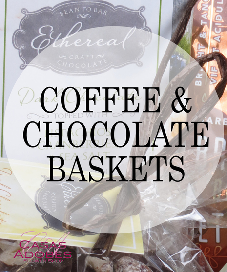 Basket with gourmet coffees and dark chocolates